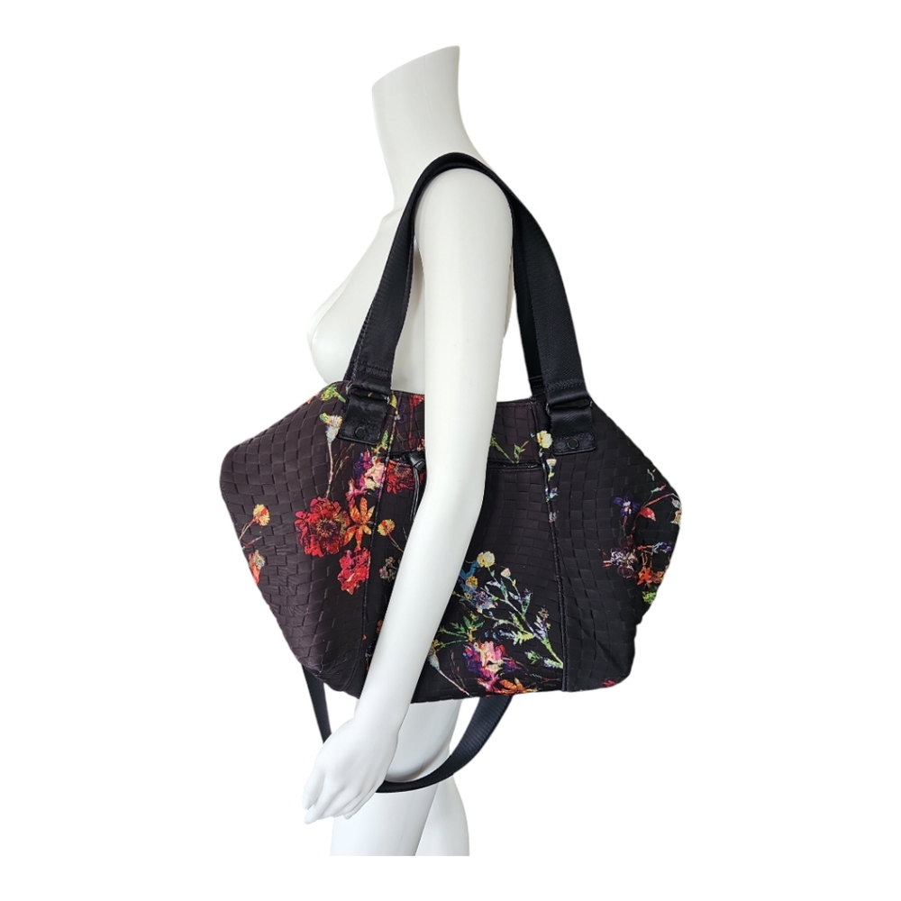 Elliott Lucca Black Floral Woven Large Tote Shoulder Bag